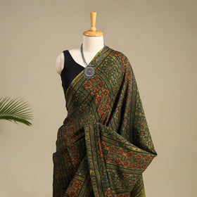 Green Chanderi Silk Block Print Ajrakh Saree