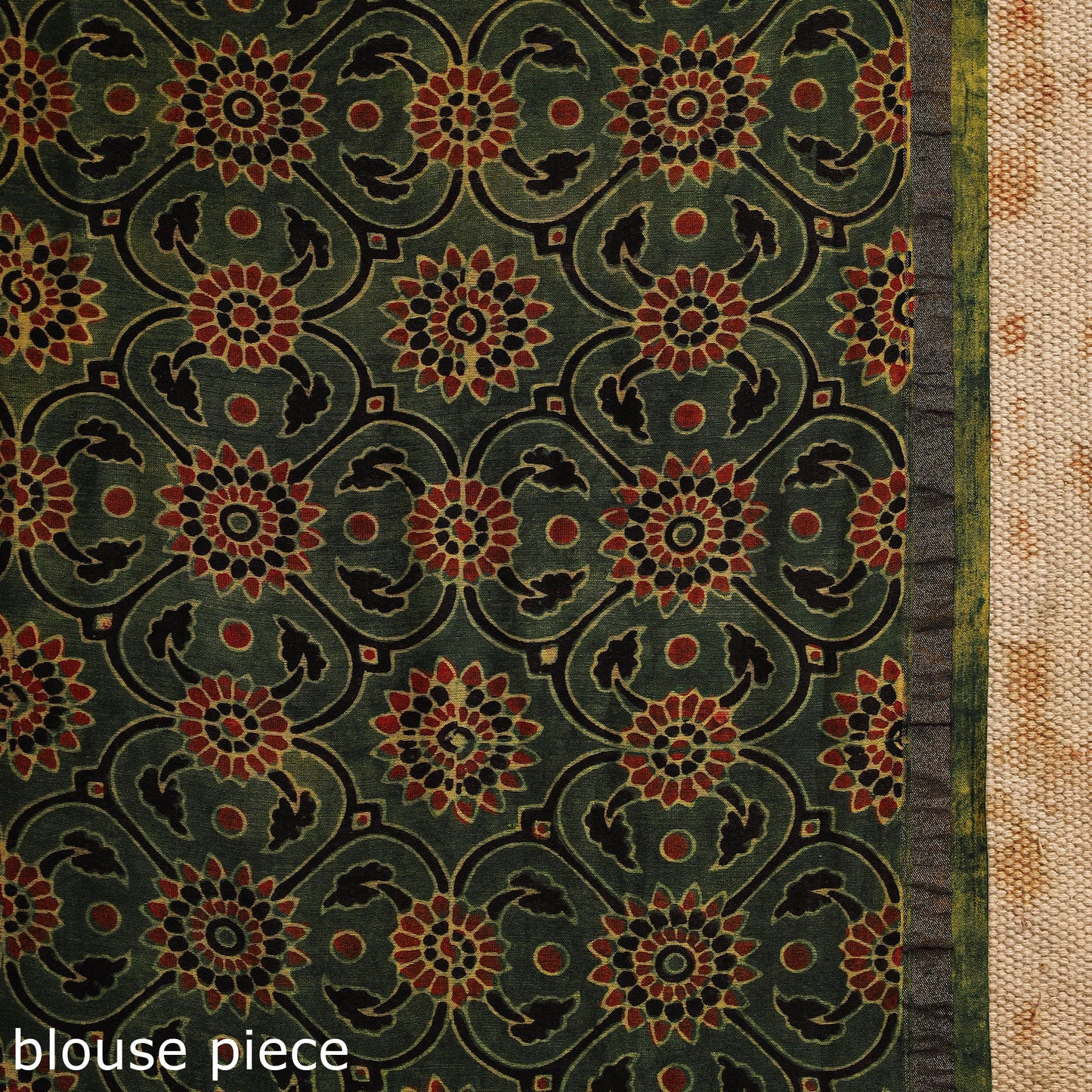 Green Chanderi Silk Block Print Ajrakh Saree