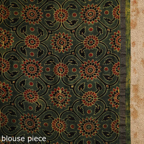 Green Chanderi Silk Block Print Ajrakh Saree