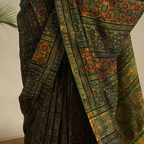 Green Chanderi Silk Block Print Ajrakh Saree