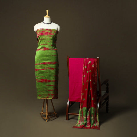 Chanderi silk shibori tie-dye 3pc unstitched dress material