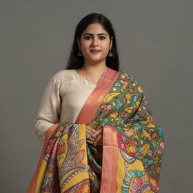 Green - chanderi silk srikalahasti handpainted pen