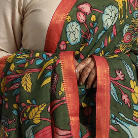 Green - chanderi silk srikalahasti handpainted pen