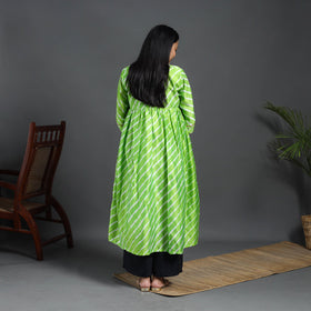  Green Chanderi Silk Tie-Dye Flared Leheriya Kurta for Women