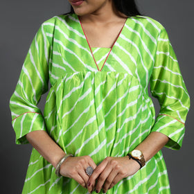  Green Chanderi Silk Tie-Dye Flared Leheriya Kurta for Women