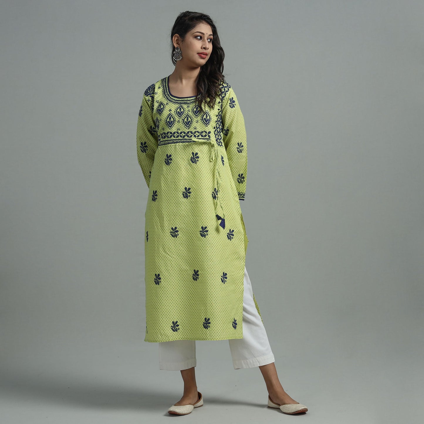  Chikankari Hand Embroidered Cotton Long Kurta for Women