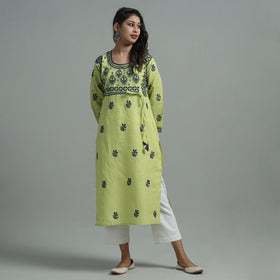  Chikankari Hand Embroidered Cotton Long Kurta for Women