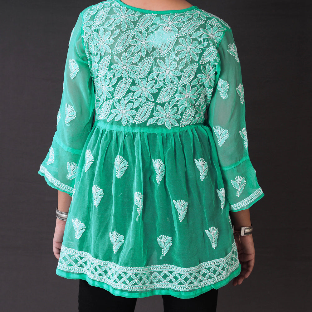 Buy Chikankari Hand Embroidered Short Flared Kurta / Top