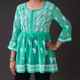 Buy Chikankari Hand Embroidered Short Flared Kurta / Top