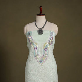 Green Chikankari with Parsi Style Embroidery Cotton Kurta Material