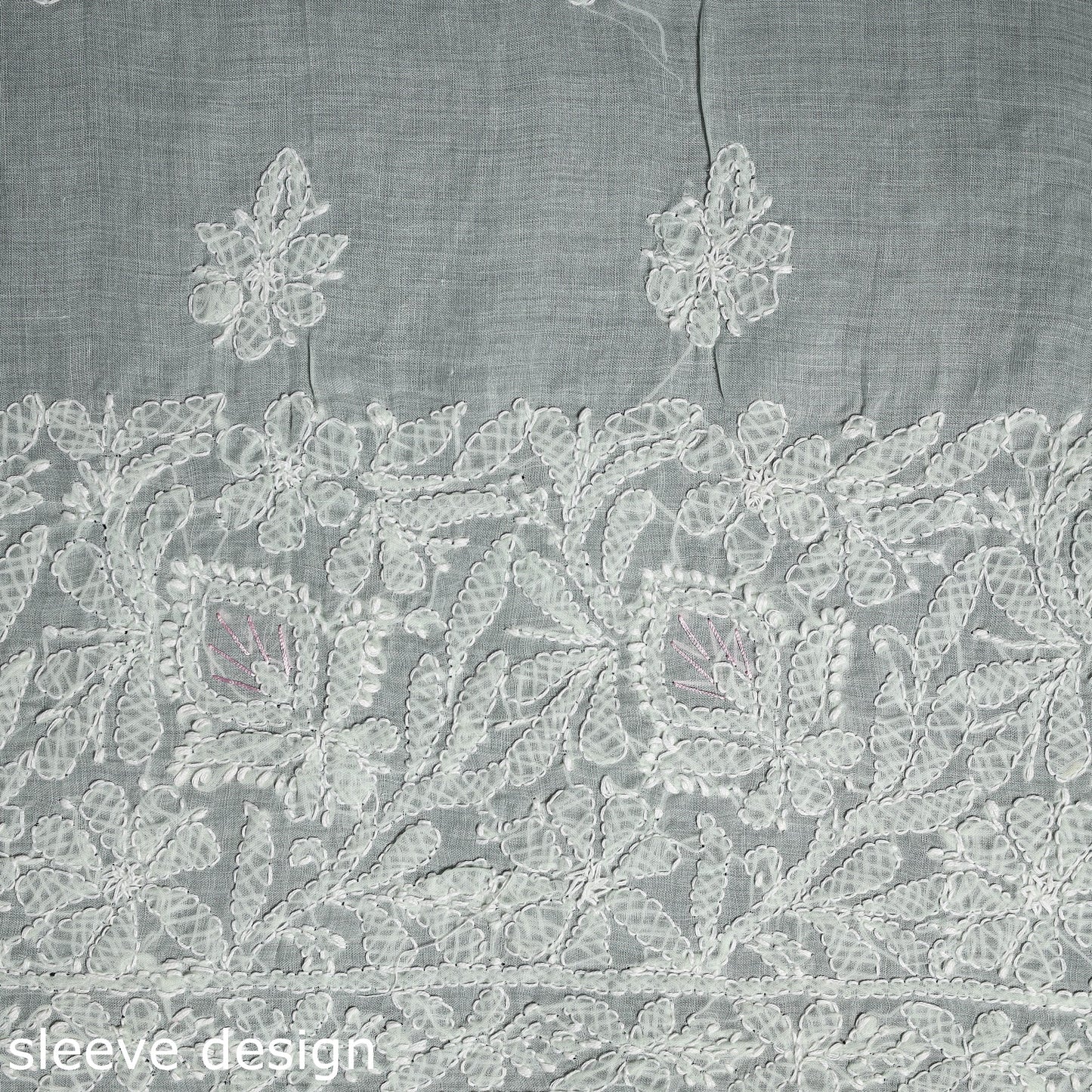 Green Chikankari with Parsi Style Embroidery Cotton Kurta Material