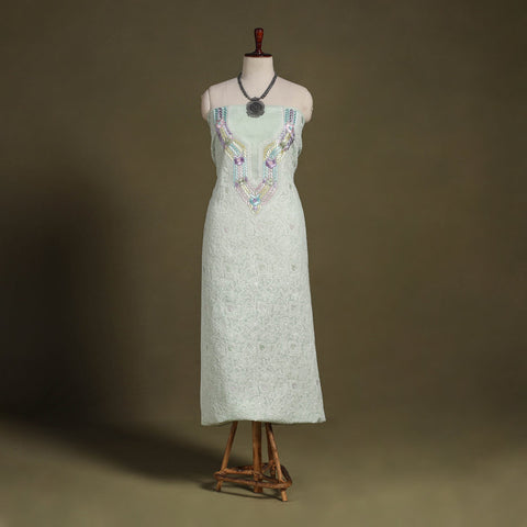 Green Chikankari with Parsi Style Embroidery Cotton Kurta Material