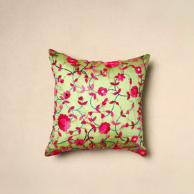  Green Chinon Phulkari Embroidered Cushion Cover