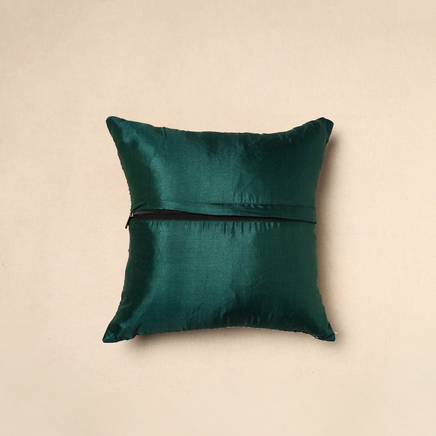 Buy Green Chinon Phulkari Embroidered Cushion Cover