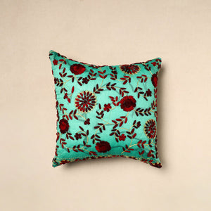 Buy Green Chinon Phulkari Embroidered Cushion Cover