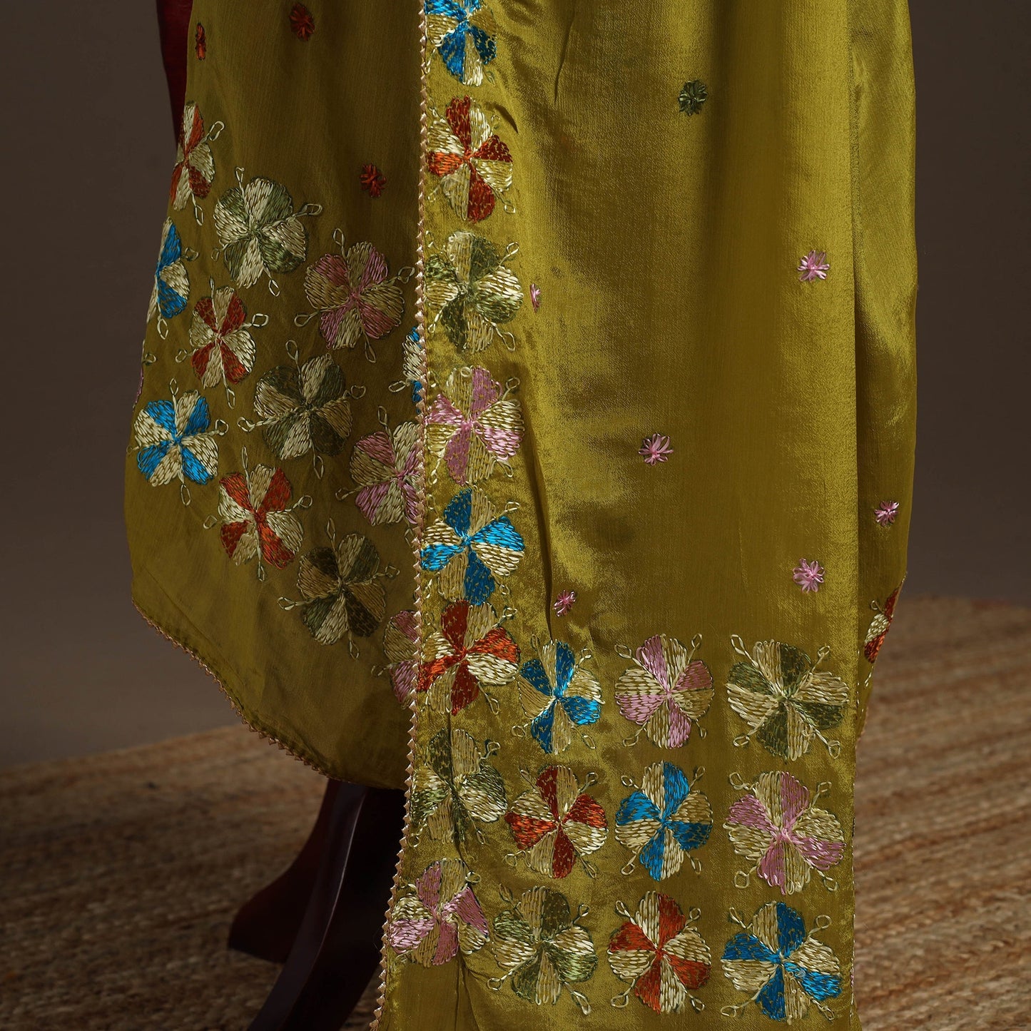 Chinon silk hand embroidered phulkari dupatta 06