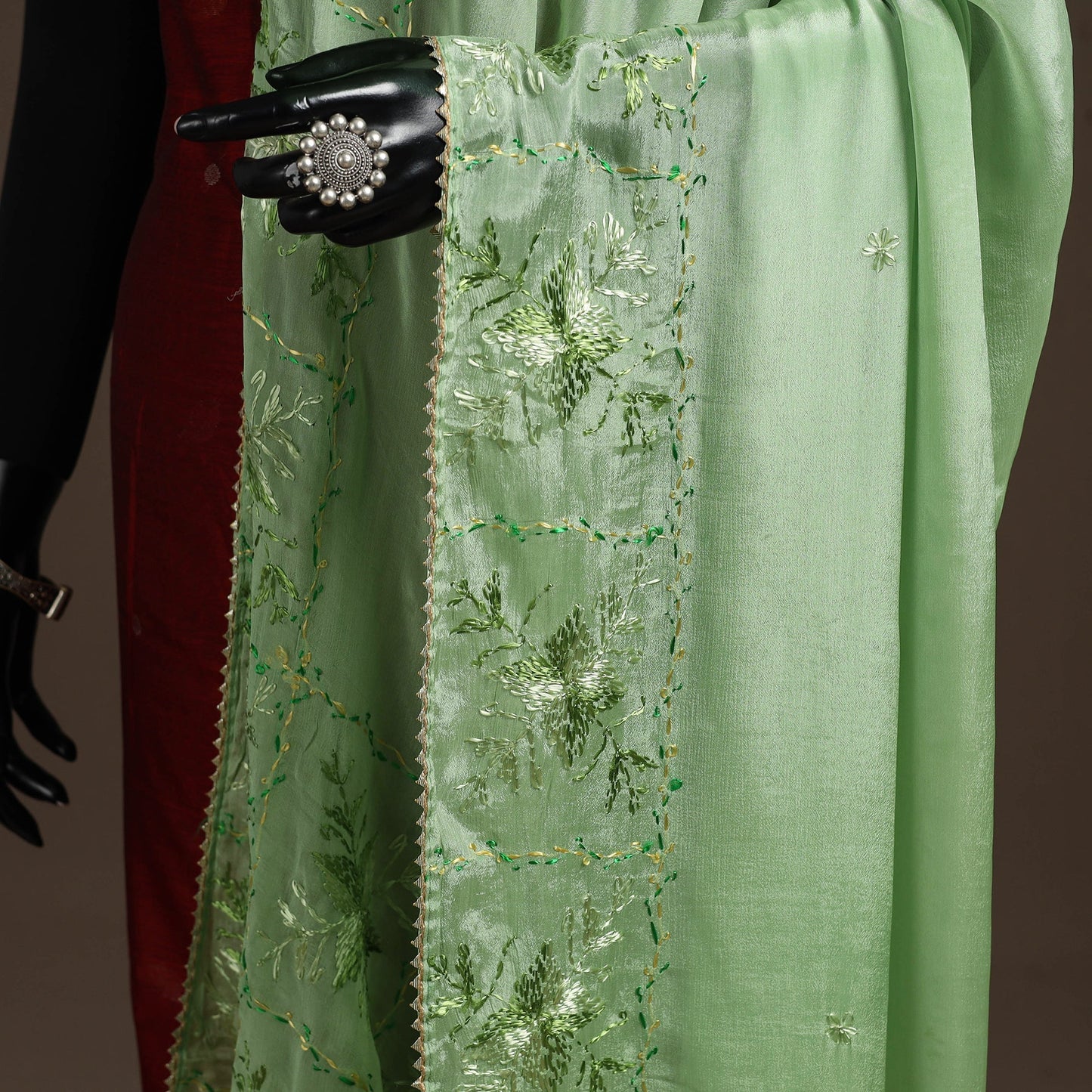 Chinon silk hand embroidered phulkari dupatta 07