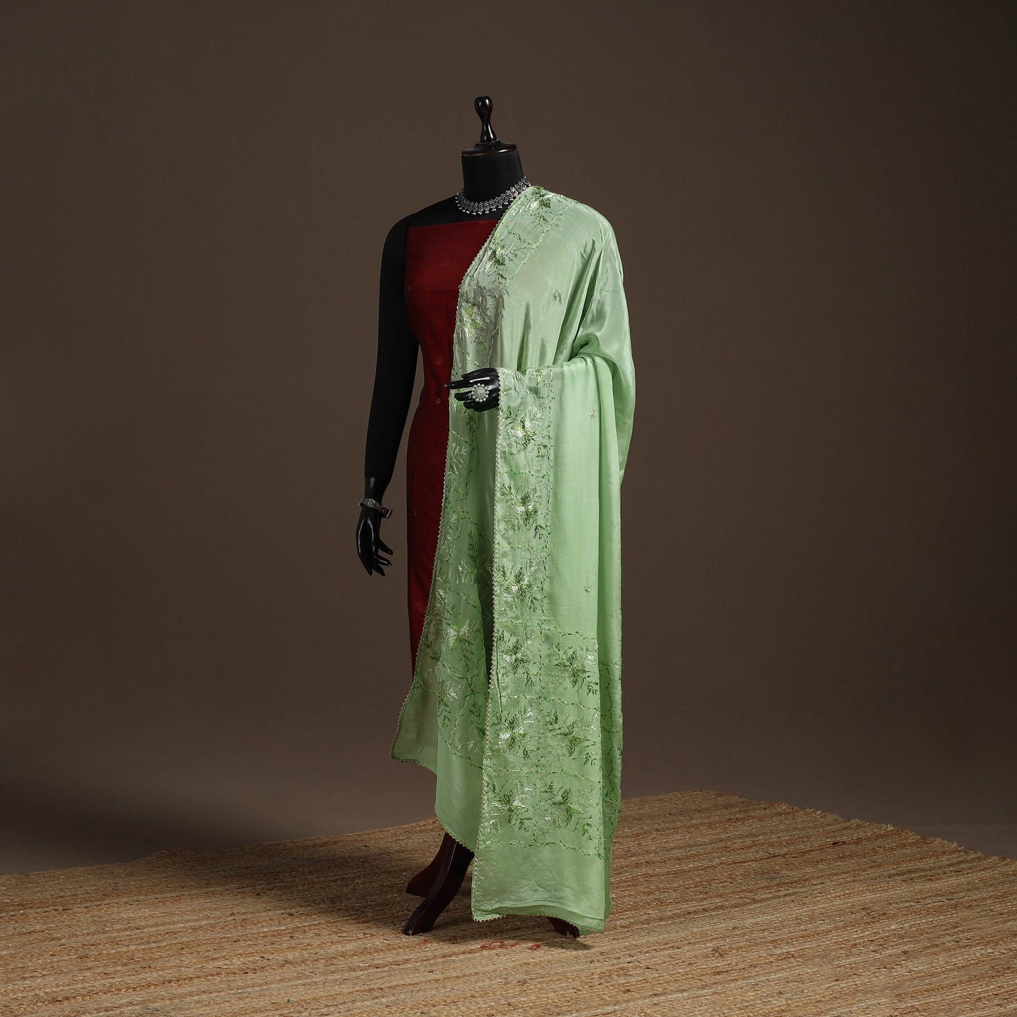 Chinon silk hand embroidered phulkari dupatta 07