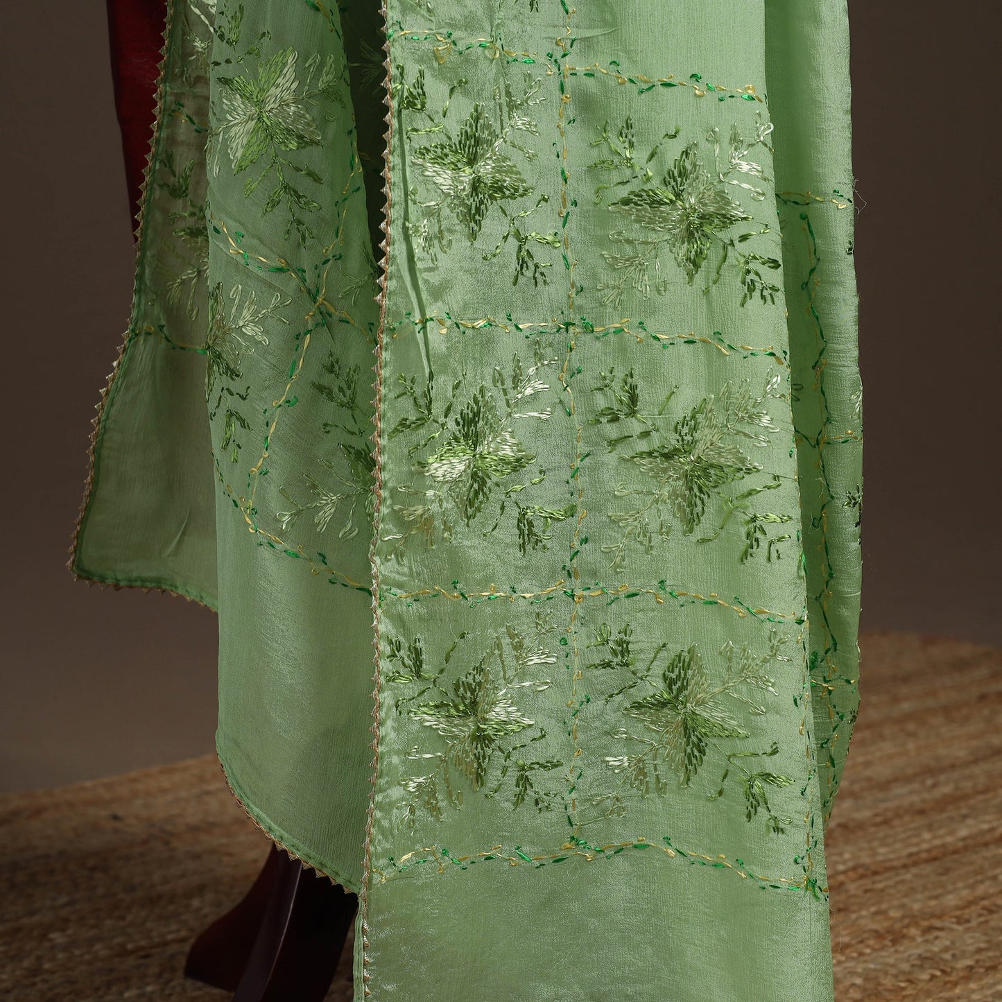 Chinon silk hand embroidered phulkari dupatta 07