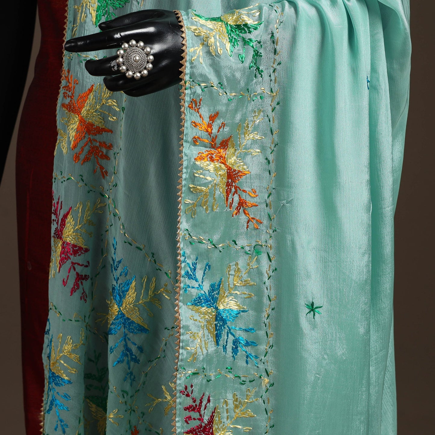 Chinon silk hand embroidered phulkari dupatta 08