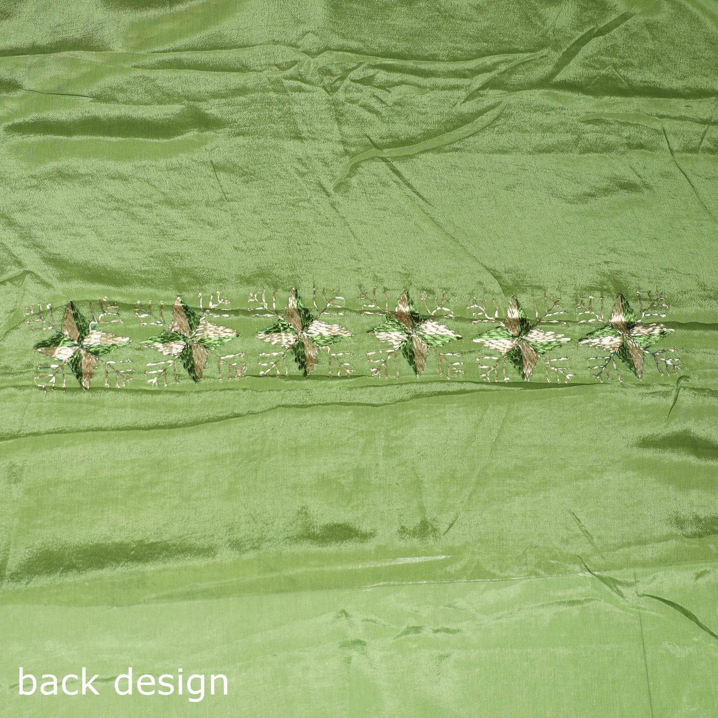 Green - chinon silk hand embroidery phulkari saree 03