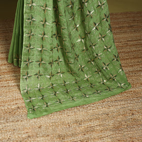 Green - chinon silk hand embroidery phulkari saree 03