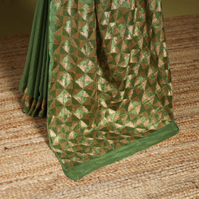 Green - chinon silk hand embroidery phulkari saree 08