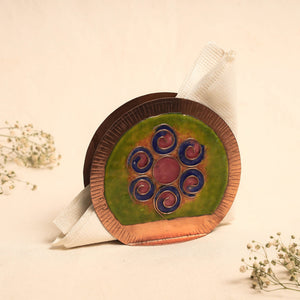 Green Copper Hand-Hammered Enamel Work Agarbatti Diya Stand 