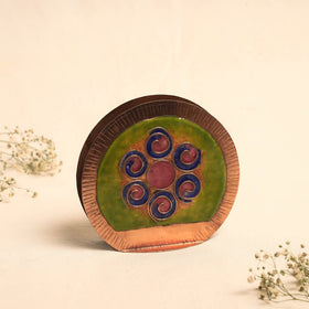Green Copper Hand-Hammered Enamel Work Agarbatti Diya Stand 