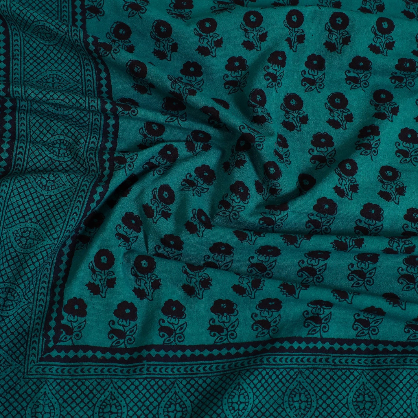 Buy Green Block Print Cotton Bagh Double Bed Sheet Online