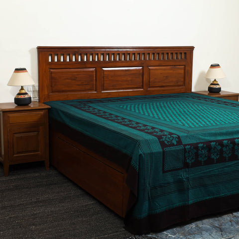 Buy Green Block Print Cotton Bagh Double Bed Sheet Online