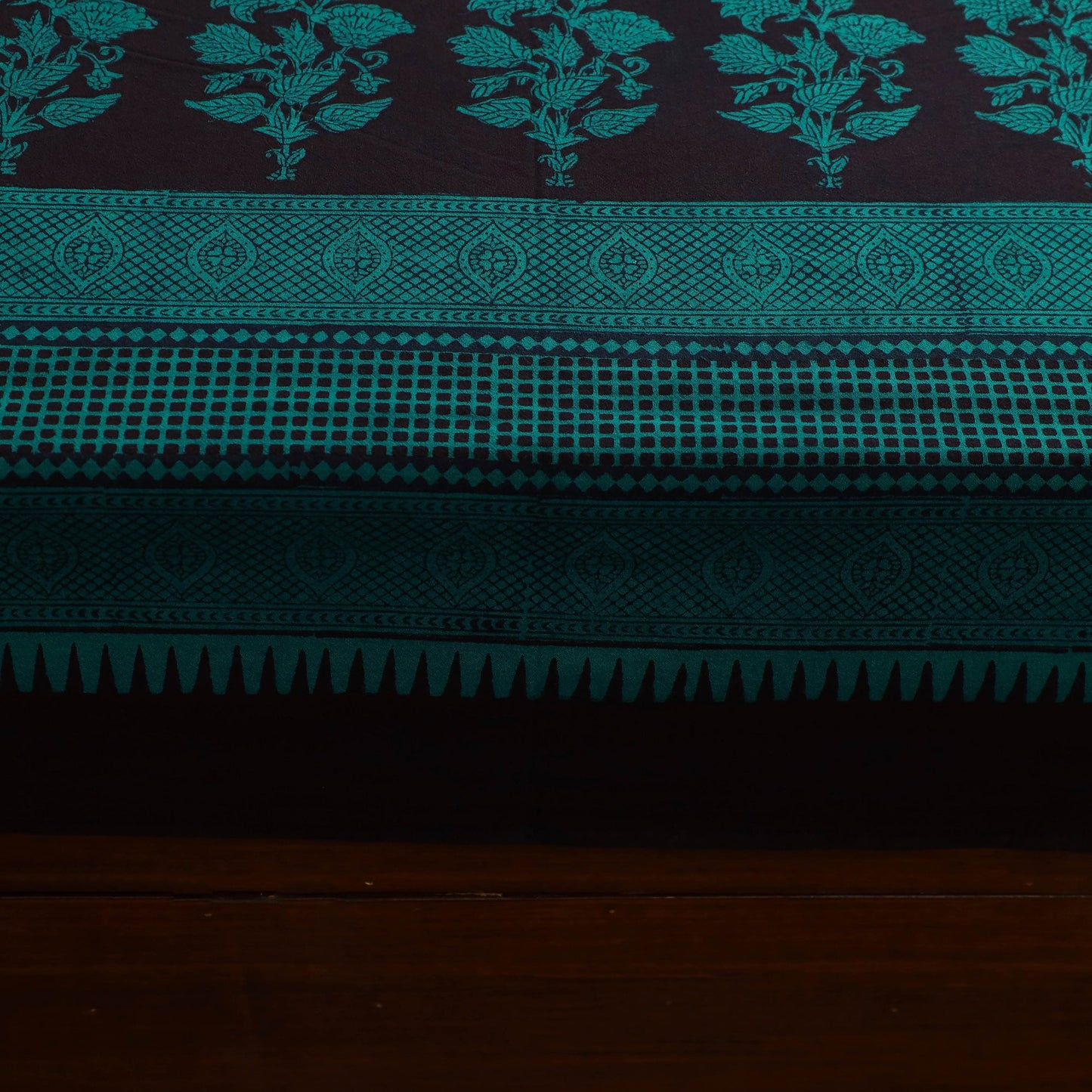 Buy Green Block Print Cotton Bagh Double Bed Sheet Online