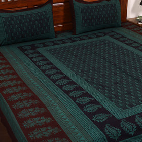Green - cotton bagh double bedsheet with pillow covers 08