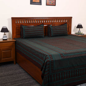 Green - cotton bagh double bedsheet with pillow covers 12