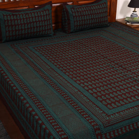 Green - cotton bagh double bedsheet with pillow covers 12