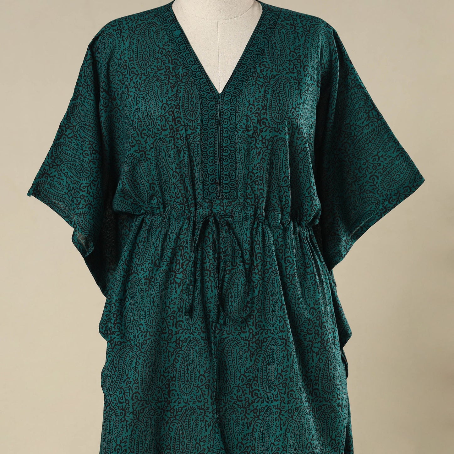 Green - cotton bagh kaftan with tie-up waist (medium) 11