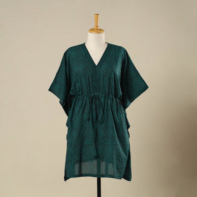 Green - cotton bagh kaftan with tie-up waist (medium) 11