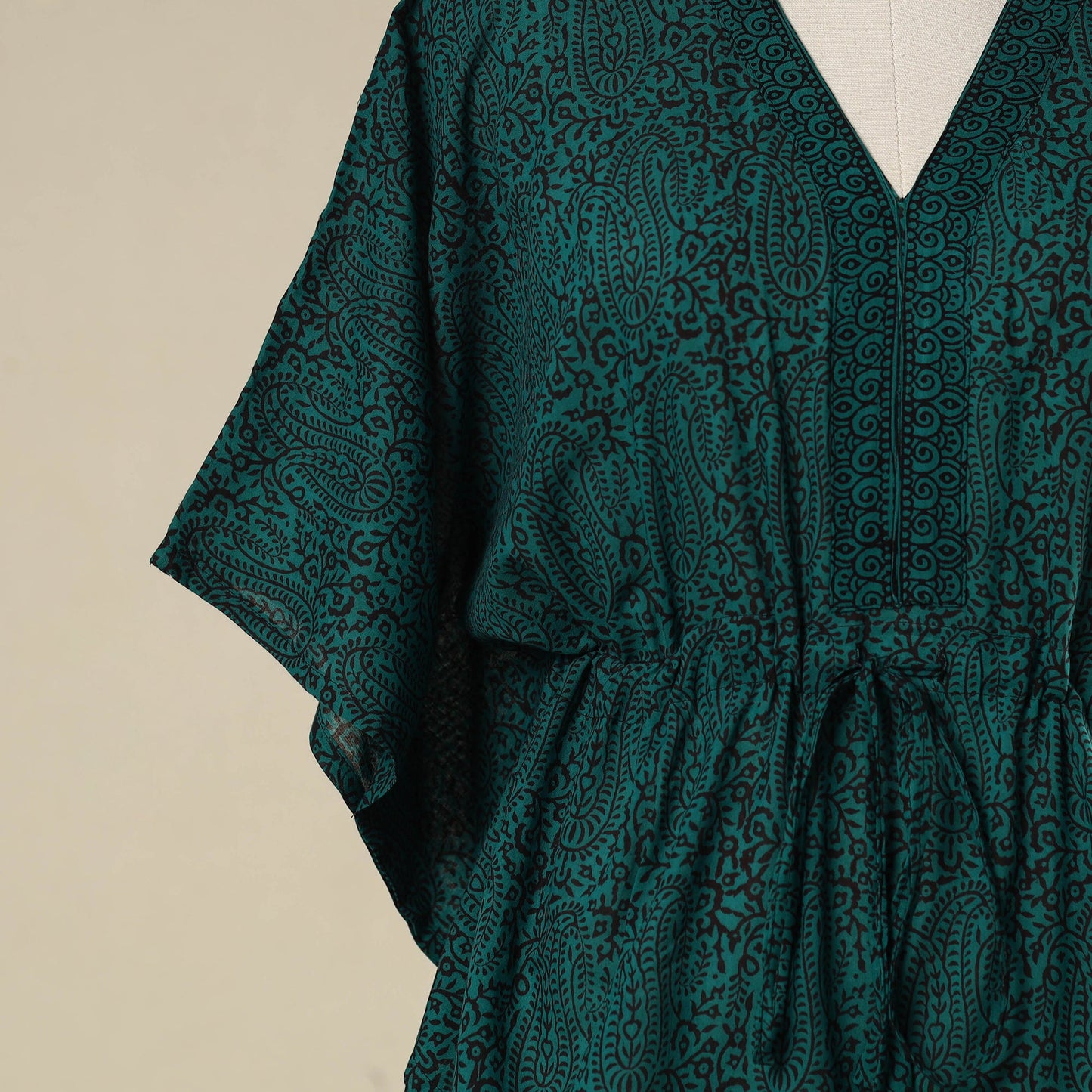 Green - cotton bagh kaftan with tie-up waist (medium) 11