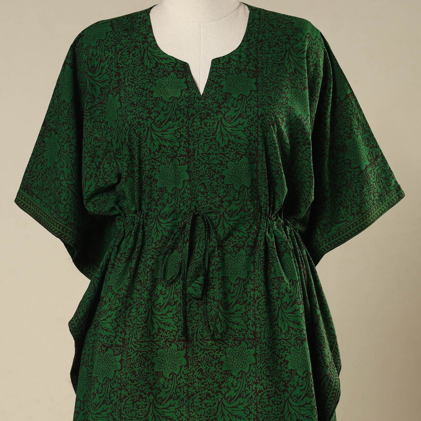 Green - cotton bagh kaftan with tie-up waist (medium) 19