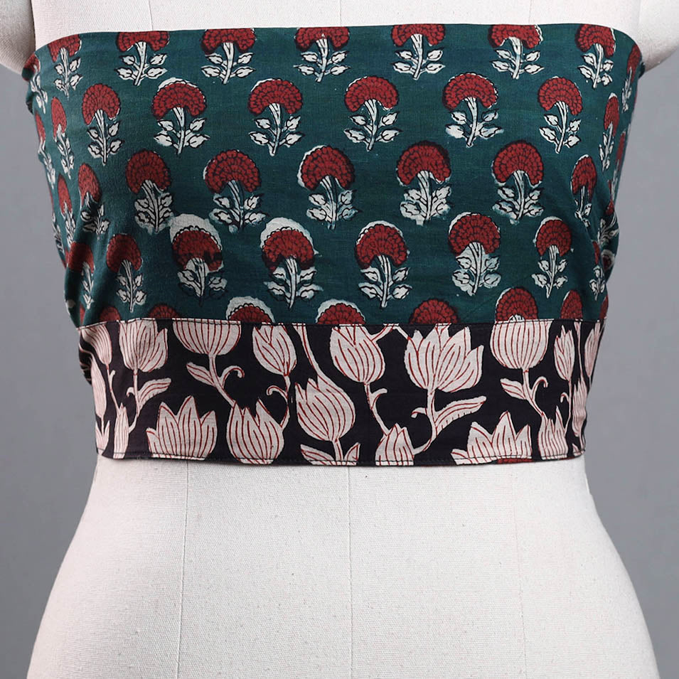 Green - cotton bagru blouse piece 03 - handcrafted