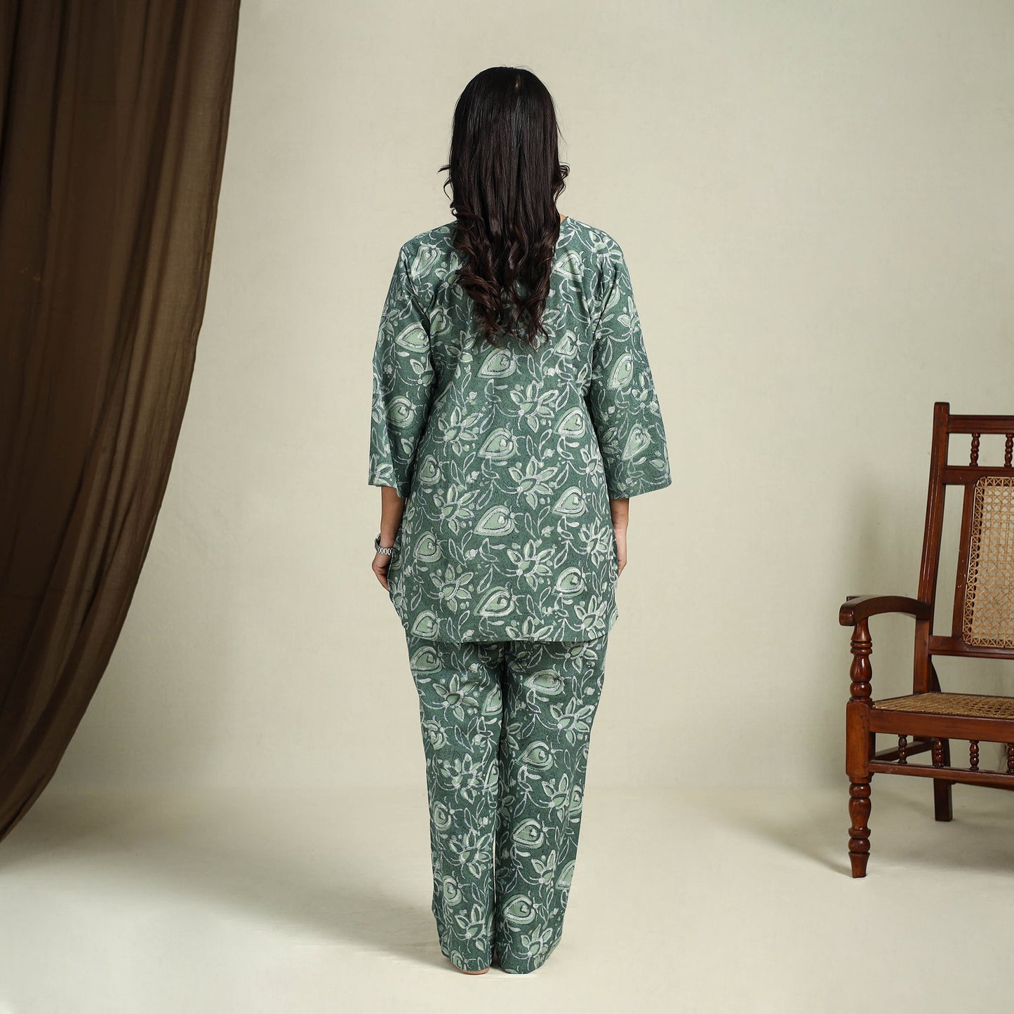Buy Green Block Print Cotton Bagru Night Suit Set