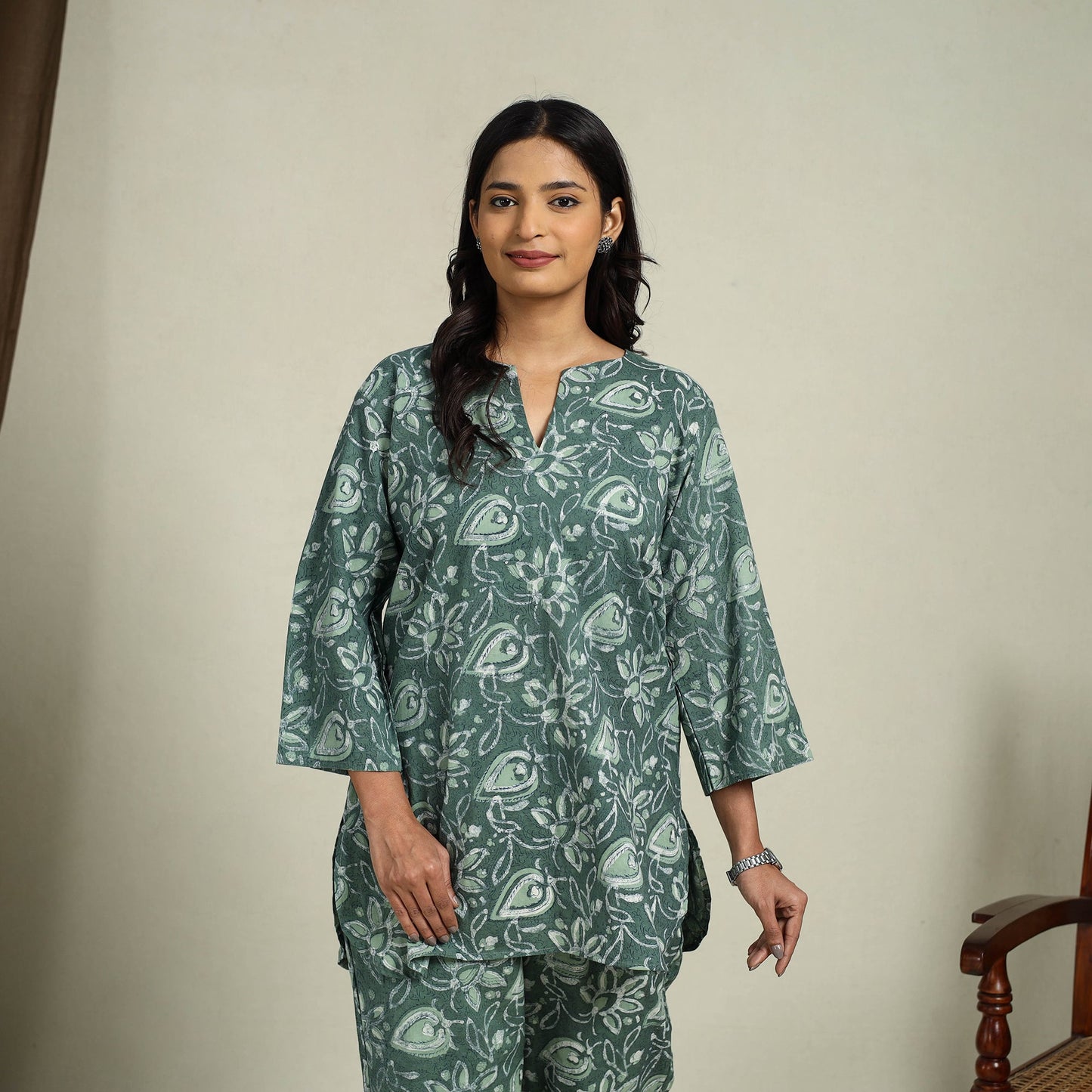 Buy Green Block Print Cotton Bagru Night Suit Set