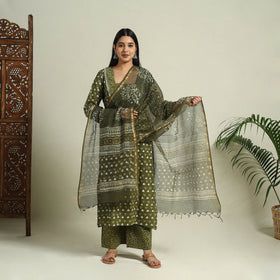 Buy Cotton Green Batik Print Kurta Set