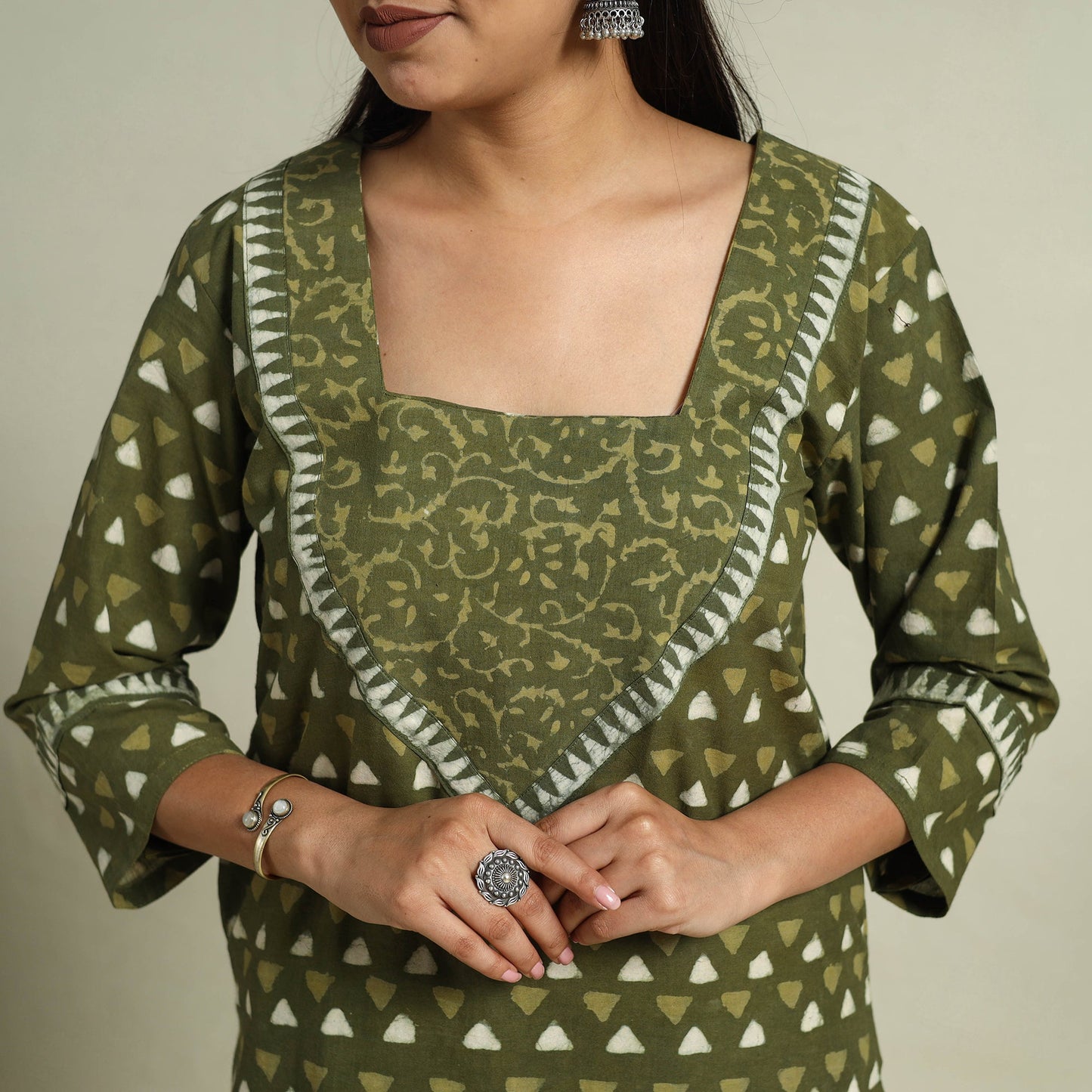 Buy Cotton Green Batik Print Kurta Set