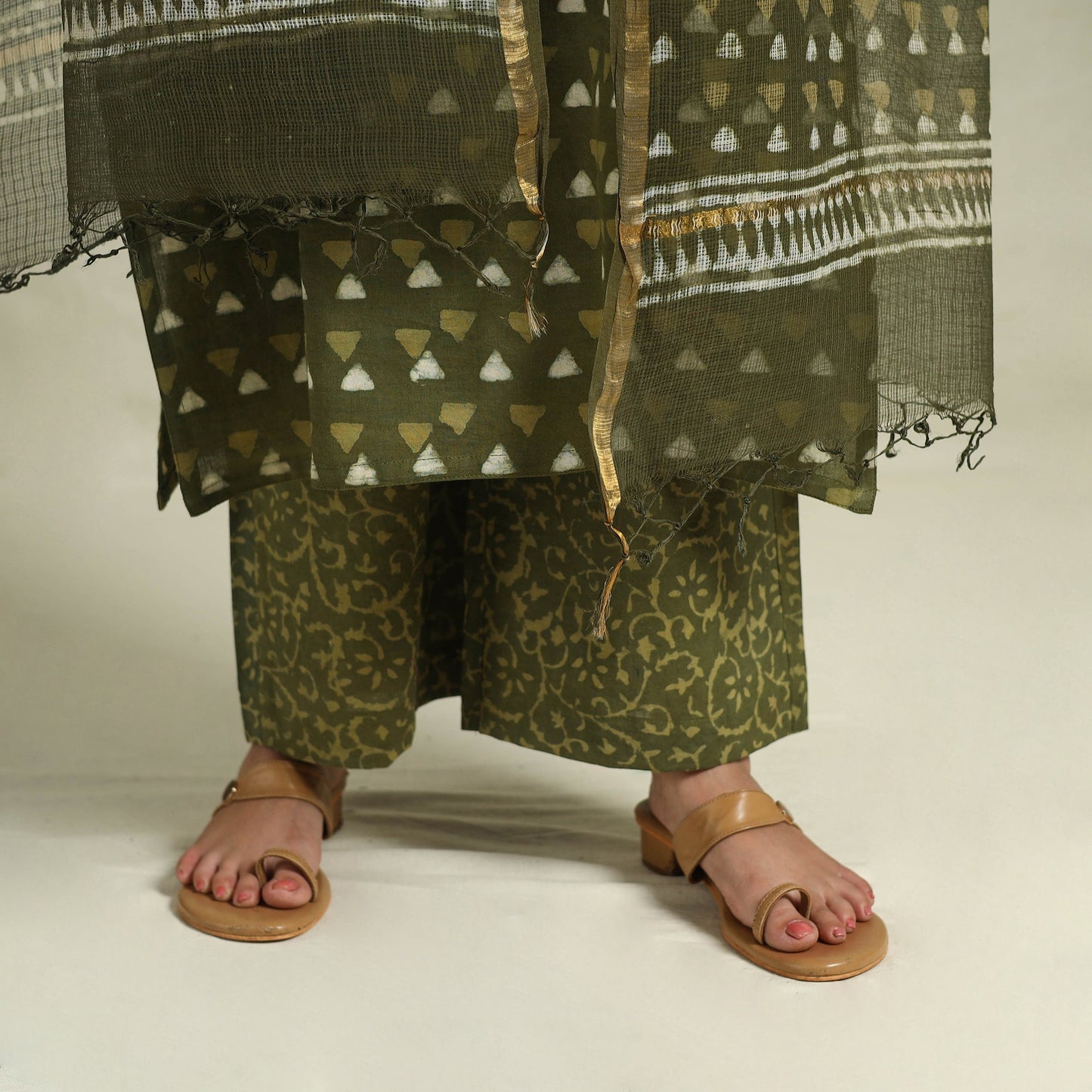 Buy Cotton Green Batik Print Kurta Set