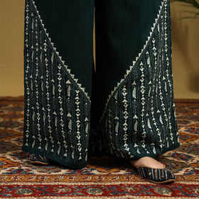 Green Cotton Bengal Kantha Hand Embroidery Palazzo