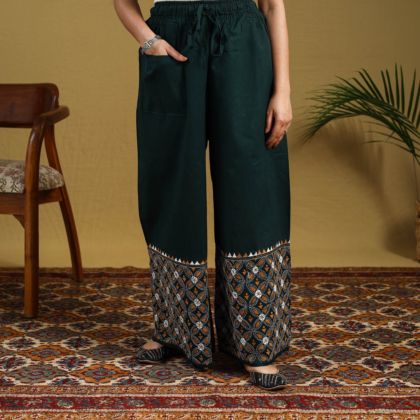 Buy Cotton Bengal Kantha Hand Embroidery Palazzo