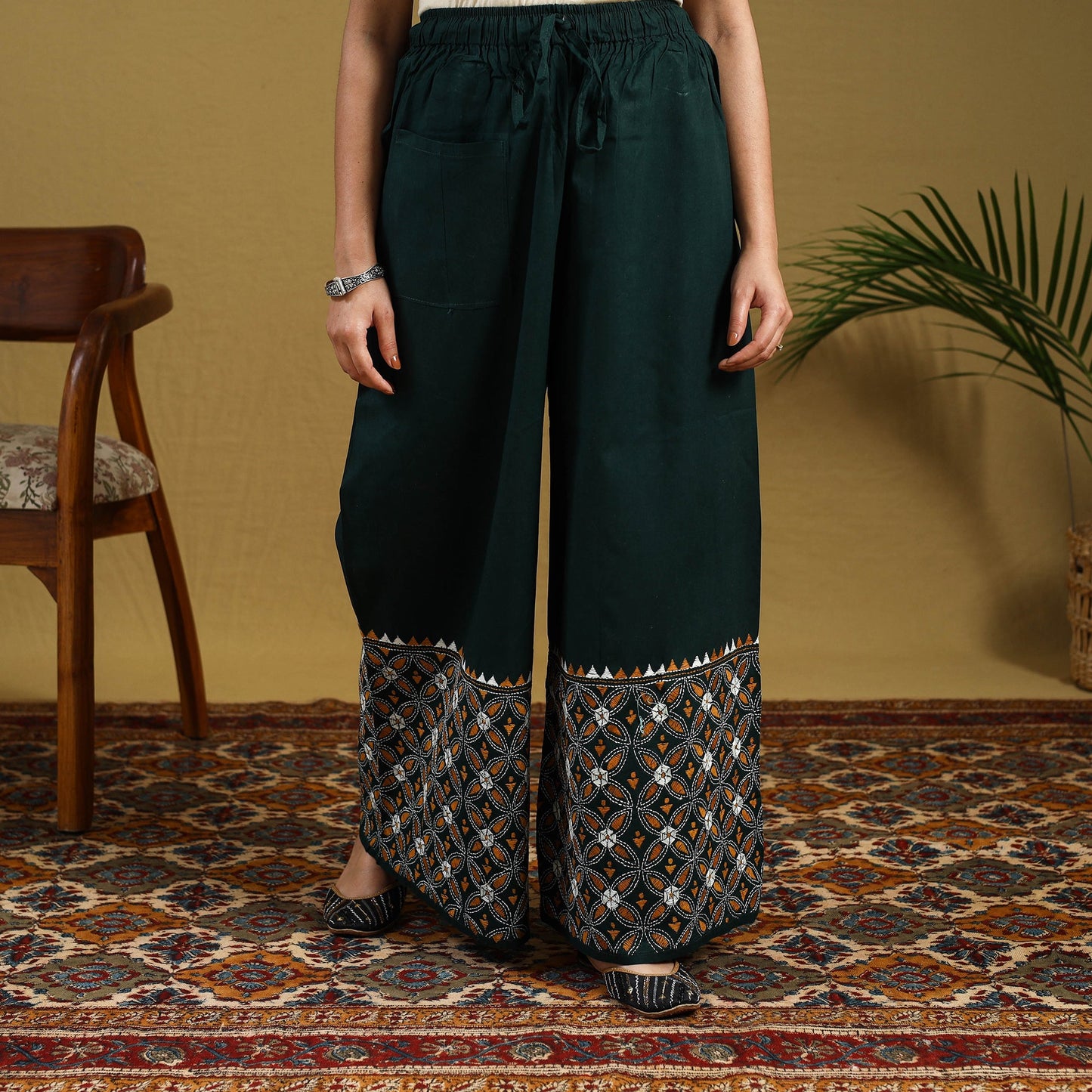 Buy Cotton Bengal Kantha Hand Embroidery Palazzo