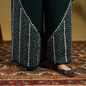 Green Cotton Bengal Kantha Hand Embroidery Palazzo