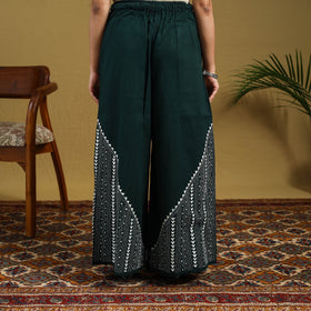 Green Cotton Bengal Kantha Hand Embroidery Palazzo